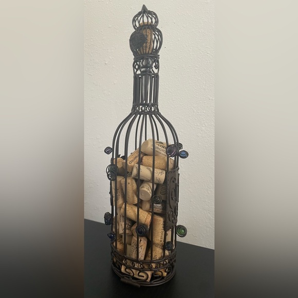 Cork Holder with Corks Decorative Caged Taupe Wine Bottle Shaped - Picture 4 of 6